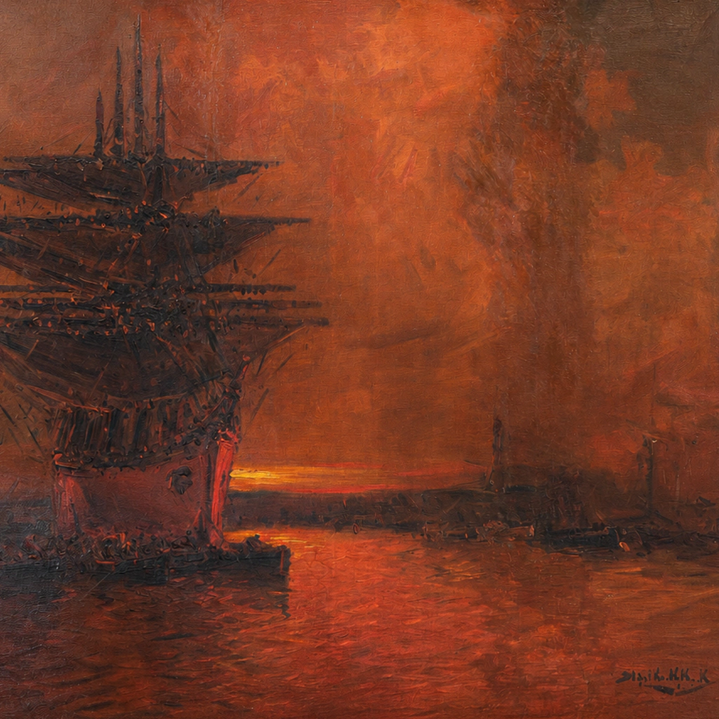 Crepusculo / Fragata en un Puerto - Stephen Robert Koekkoek