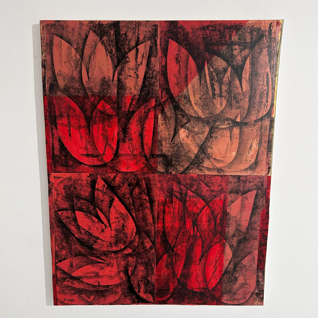 Composición vegetal en rojos y rosados