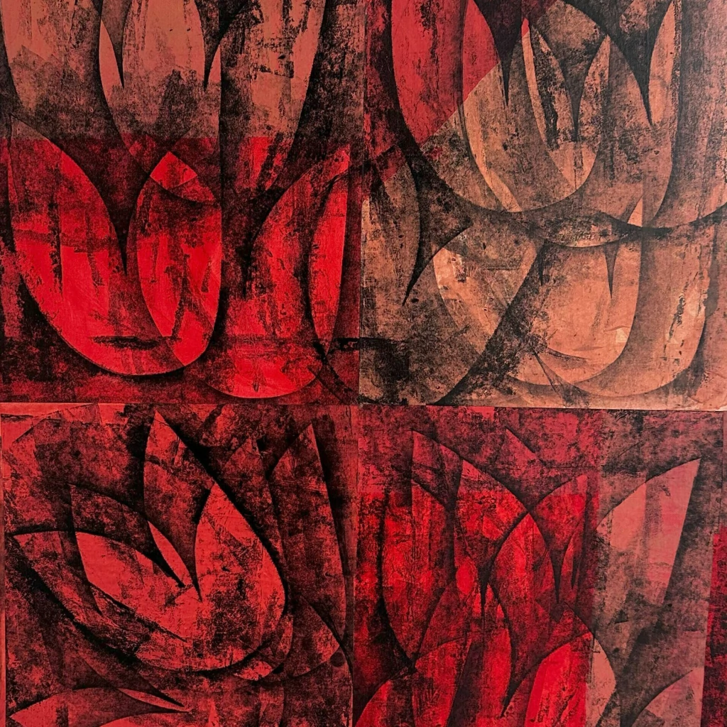 Composición vegetal en rojos y rosados